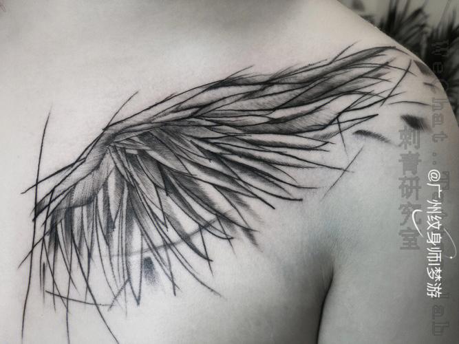 5h广州荔湾区 | 刺青研究室#男生纹身  #速写纹身#翅膀纹身  #胸口