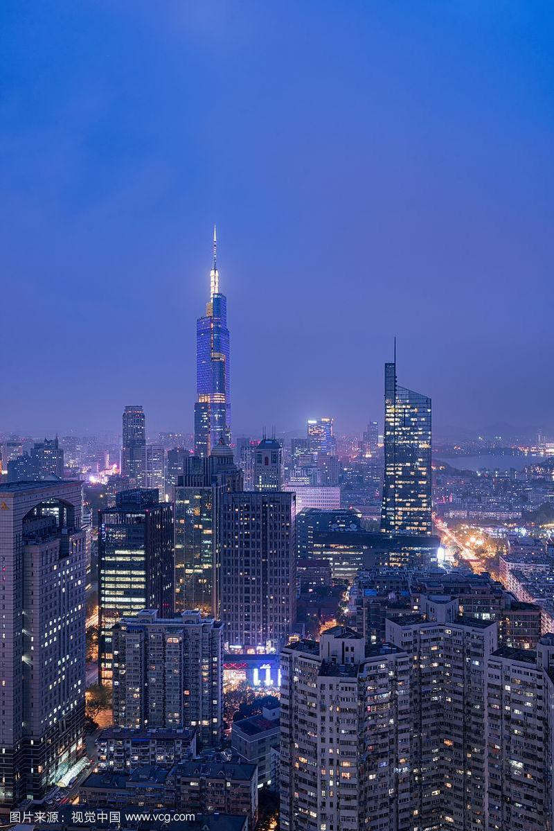 鸟瞰南京城市夜景风光