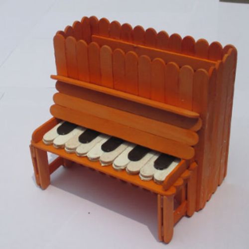 雪糕棒木棒钢琴模型diy手工冰棒棍木棒雪糕棍儿童钢琴拼插玩具 桔色
