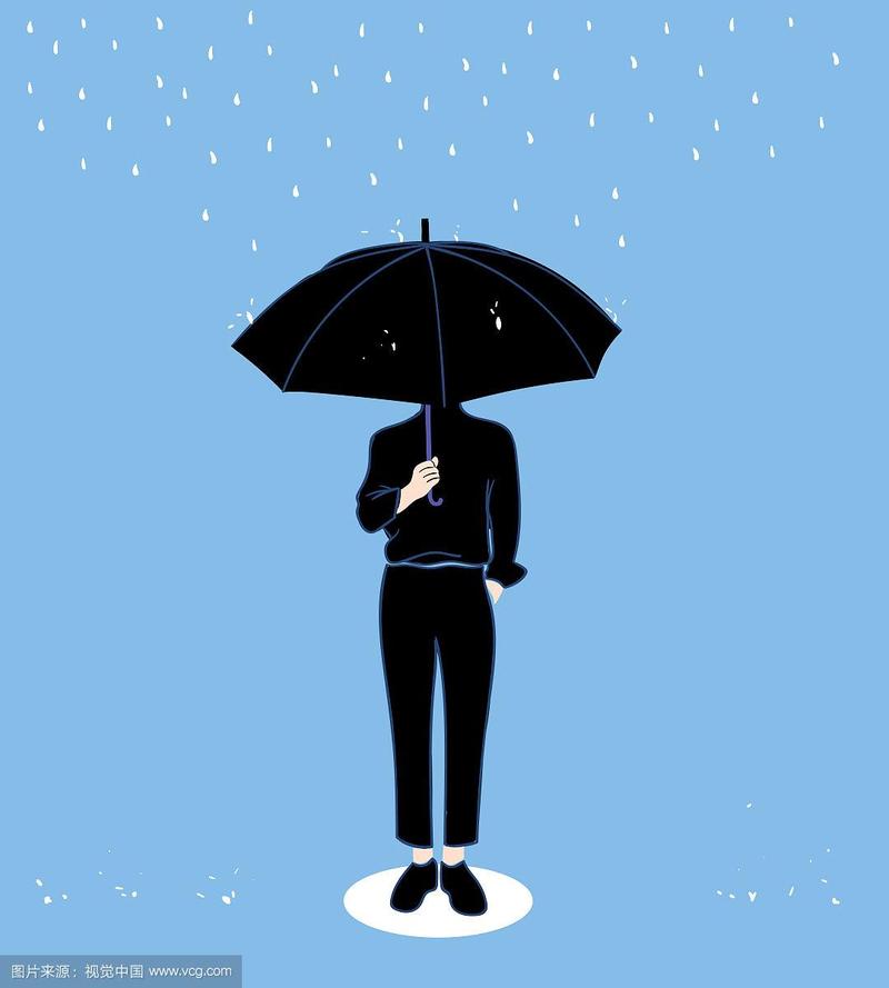 男人独自撑伞淋雨图片
