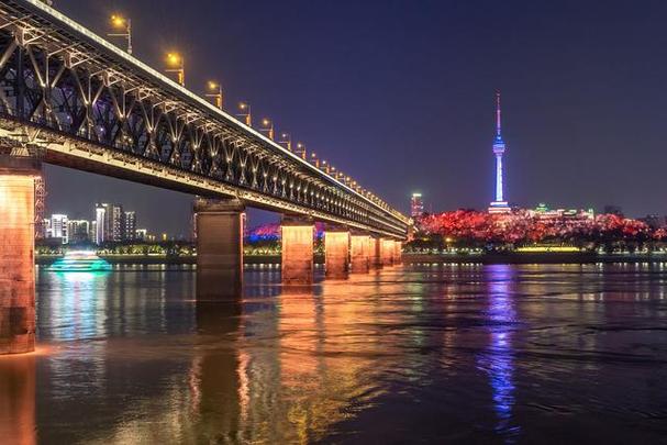 夜晚,我和老公驱车,来到武汉长江大桥,准备观赏它迷人的夜景.