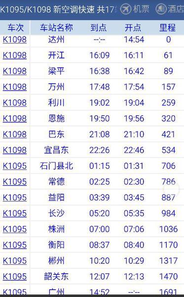 k1098次04车今天下午达州14:54开往广州的火车.
