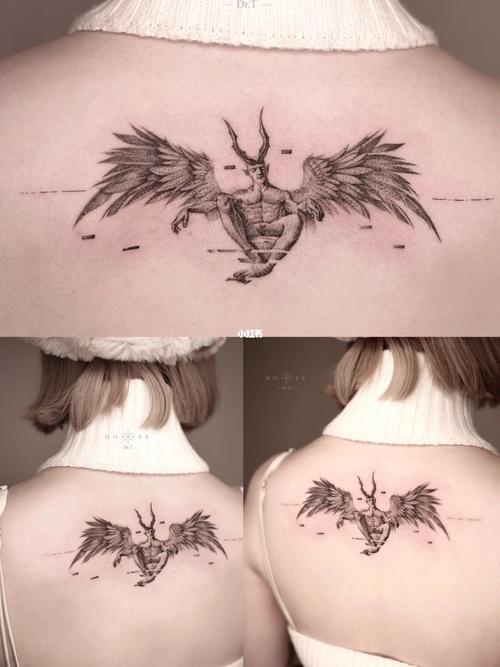 像恶魔一样酷女生翅膀单针纹身