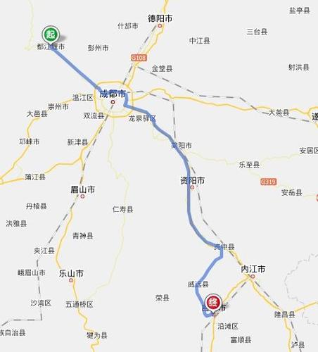 从都江堰坐汽车到自贡需要多长时间?总路程为多少?