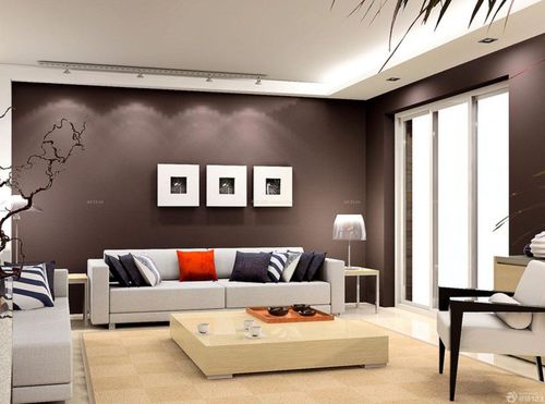 时尚简约风格小户型客厅褐色墙面装修设计图片大全_装信通网效果图