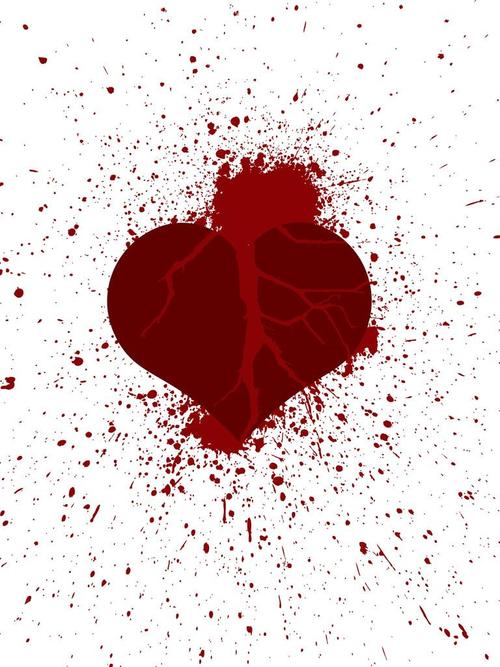 破碎的心,破碎的心与飞溅的血液,矢量图像的插图