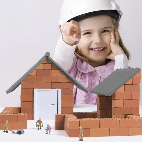 mideer弥鹿小小泥瓦匠儿童仿真砖玩具房屋模型建筑手工diy造房子
