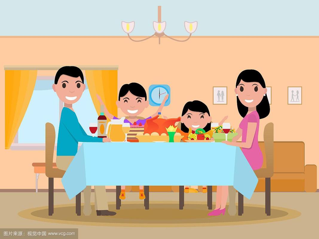 卡通家庭欢乐餐桌