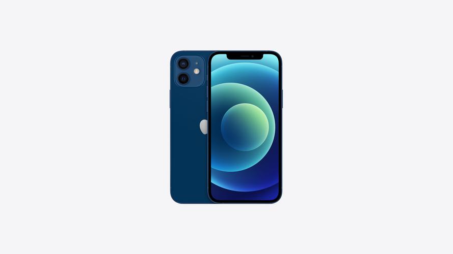 蓝色 iphone 12 的正面和背面视图.