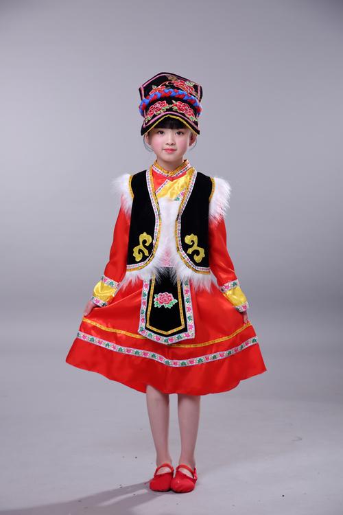 儿童羌族演出服饰男女孩苗族土家族少数民族舞表演服2019新款彝族