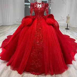 红色主婚纱礼服2023新款新娘大拖尾2024重工复古风高级小个子长袖