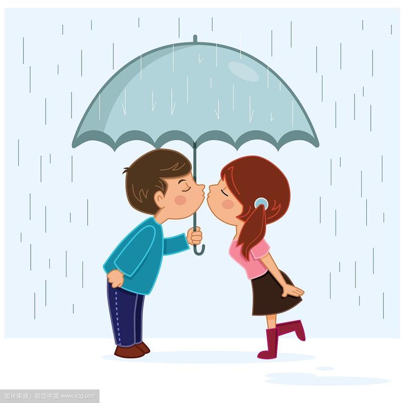 一对在雨中接吻的情侣