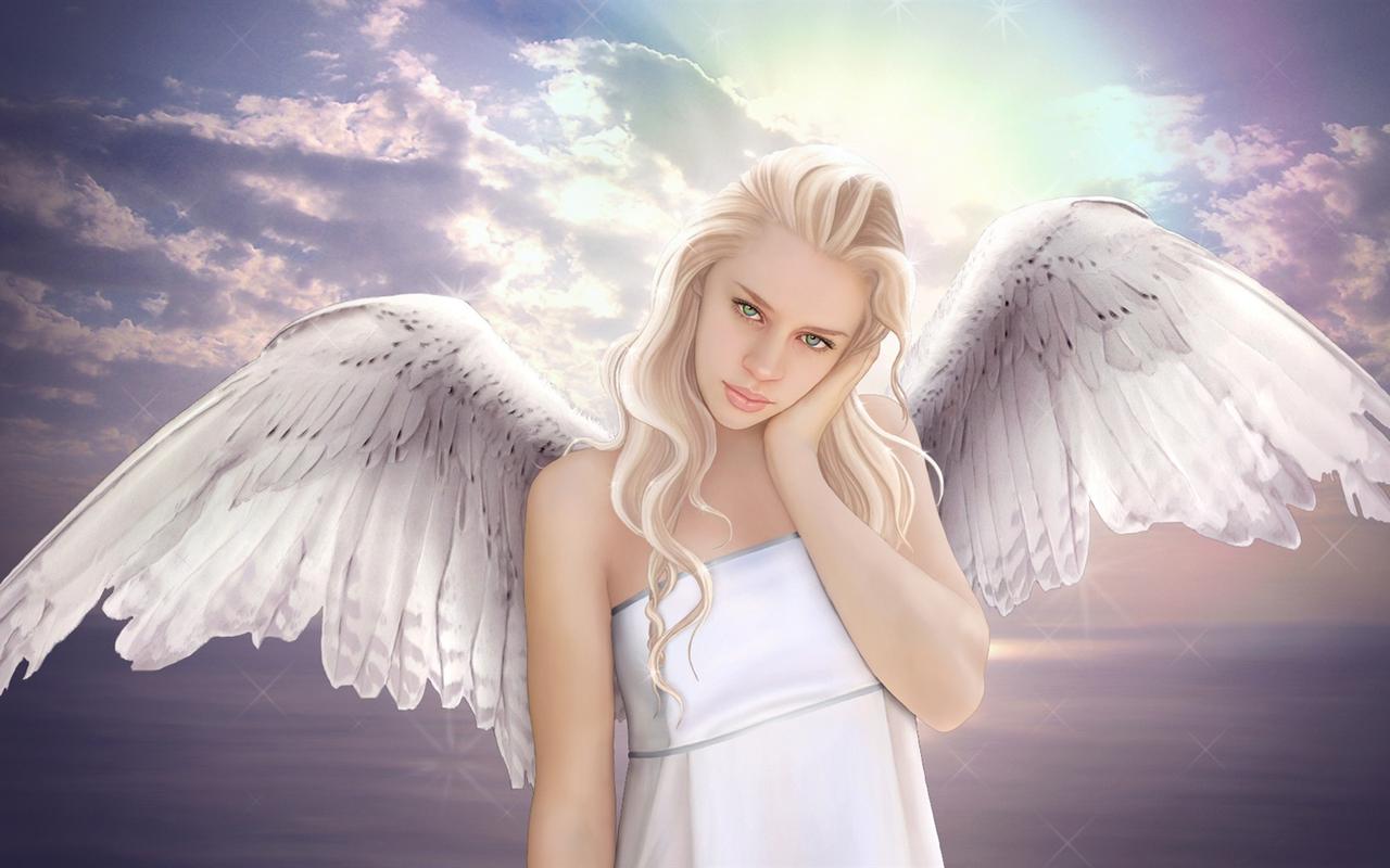 梦幻天使女孩,翅膀,天空,白色 壁纸 - 1680x1050