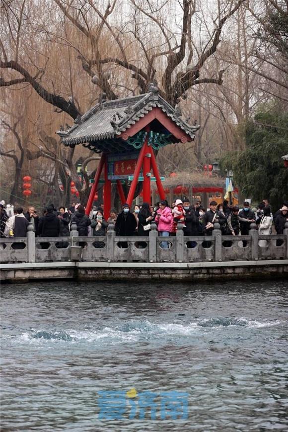 2月11日,众多市民游客来到济南趵突泉,无忧泉,漱玉泉,月牙泉畔打卡