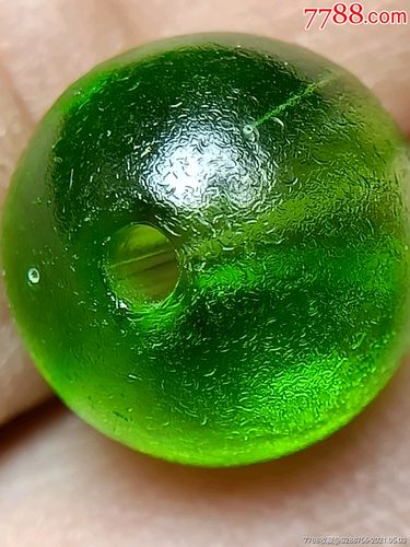 清代老琉璃珠1颗(绿色)