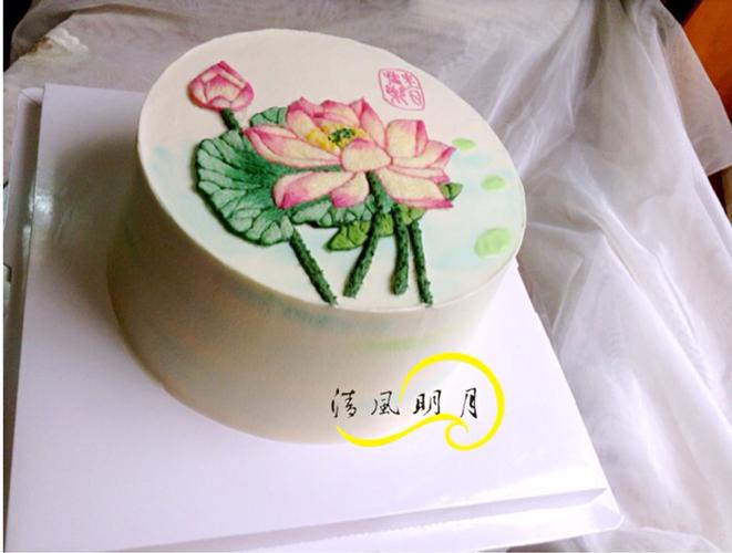 中国风刺绣荷花蛋糕