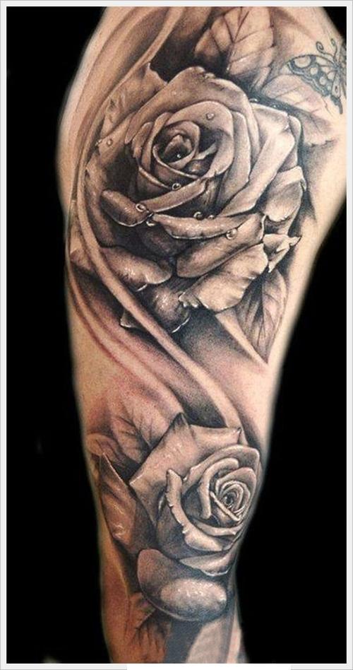 欧美玫瑰纹身男生手臂上玫瑰纹身图案
