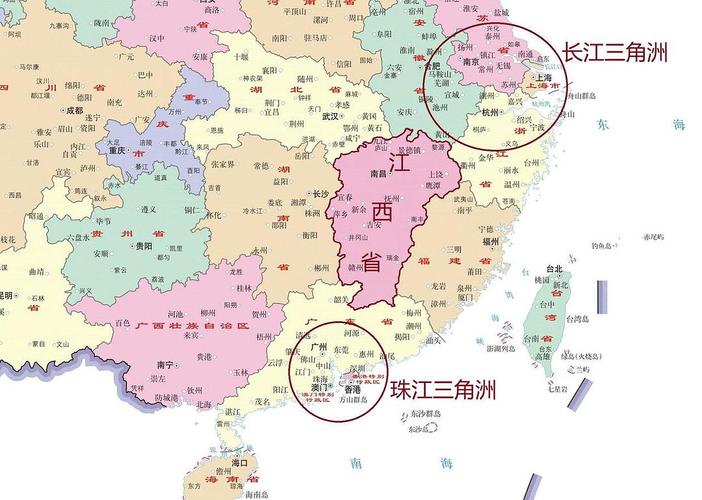 江西省距离我国经济最发达的长江三角洲地区和珠江三角洲地区都比较近