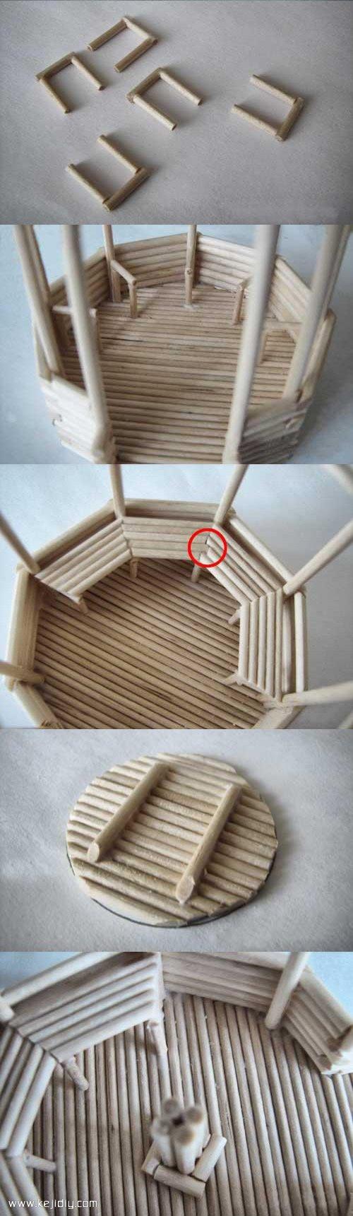 竹签或一次性筷子手工制作凉亭模型