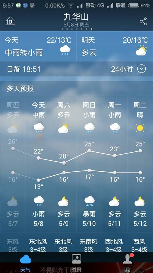 九华山本周末天气预报