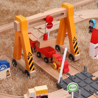 木质火车轨道宽公路汽车二合一玩具兼容木制勒酷米兔brio宜家