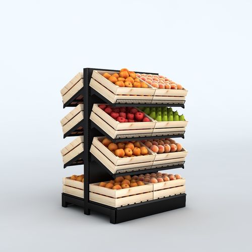 时尚水果超市实木加厚货架水果架可移动双边