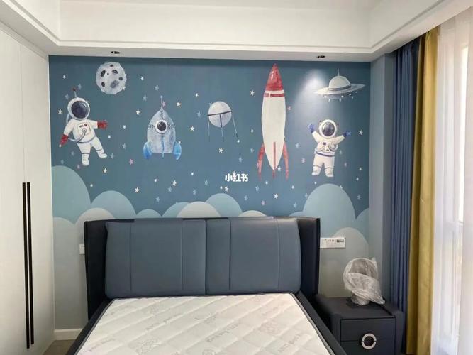 可爱卡通宇航员火箭壁画壁布儿童房男孩房