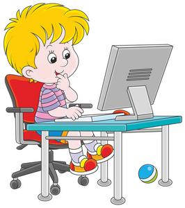 小孩玩电脑的图片卡通