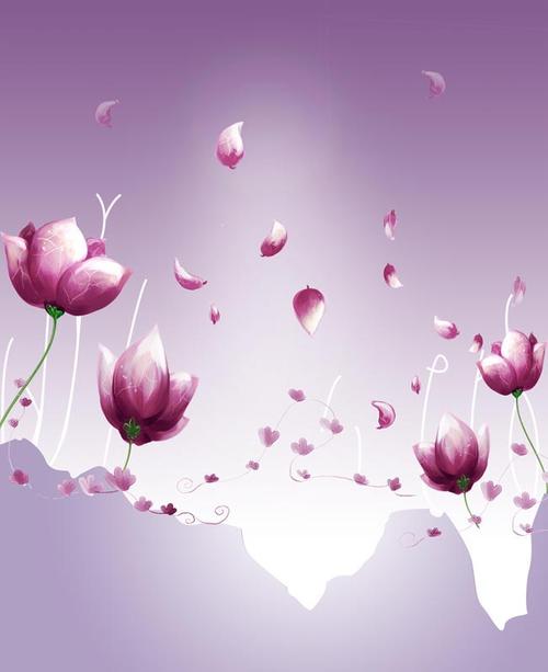 紫色天空下腾空飞舞的花瓣-ps背景素材