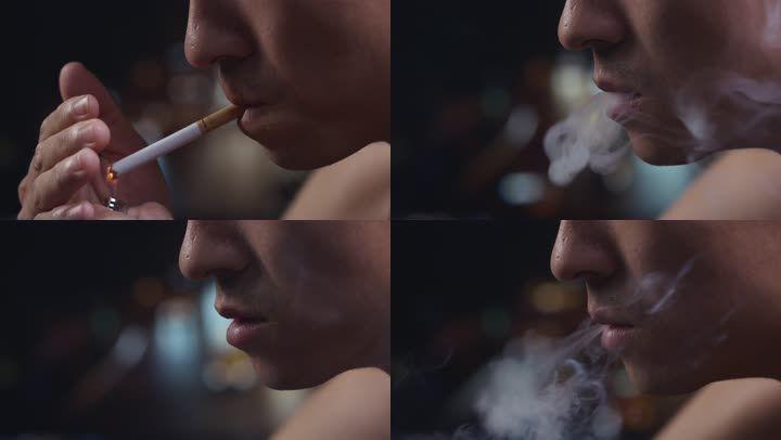 4k夜晚抽烟吸烟压力压抑的男人