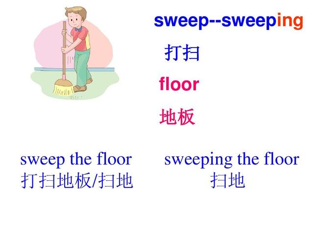 sweep--sweeping 打扫 floor 地板 sweep the floor 打扫地板/扫地