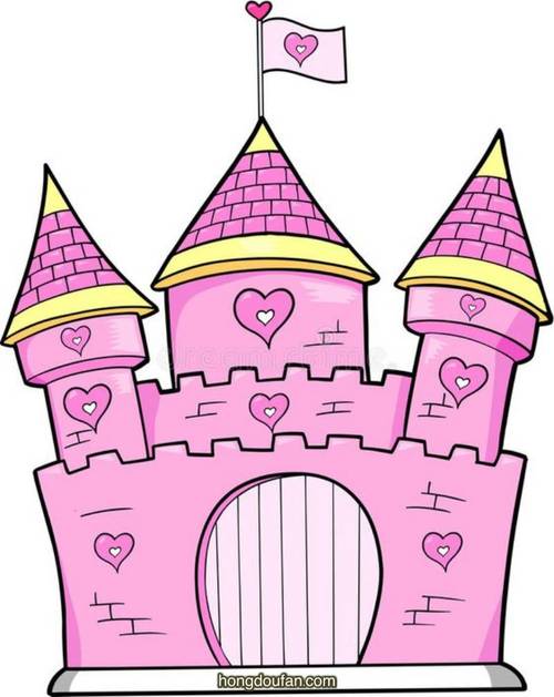 3个魔法粉红色城堡卡通简笔画