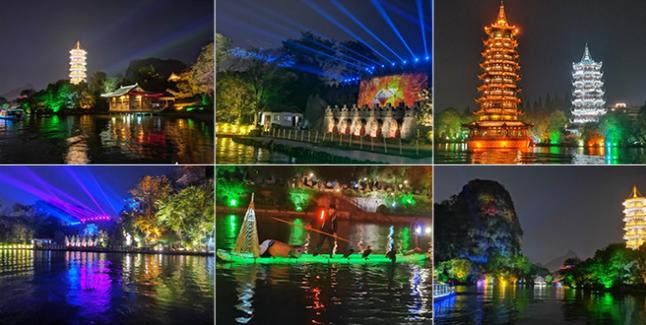 两江四湖是免费公园,可坐游船夜游.