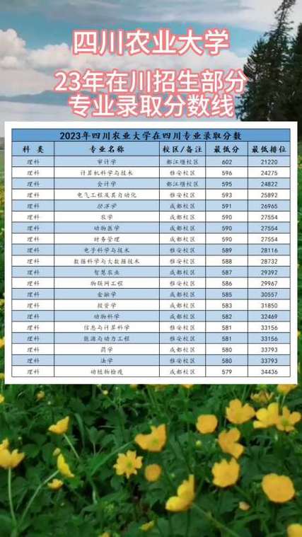 四川农业大学2023年在川部分专业招生分数线