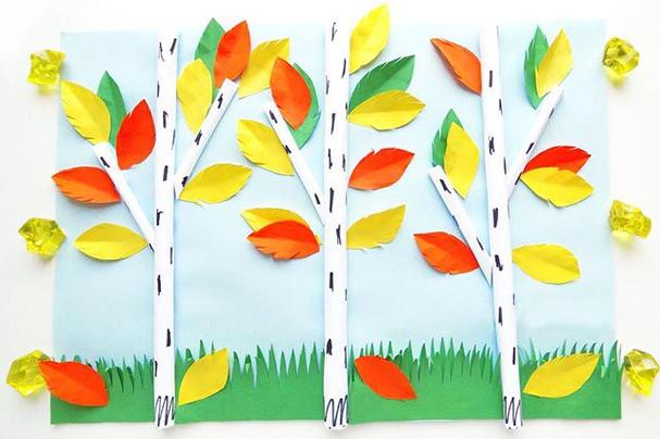 幼儿综合手工制作粘贴画美丽的秋天白桦林(步骤图解)-折纸大全-魔术铺