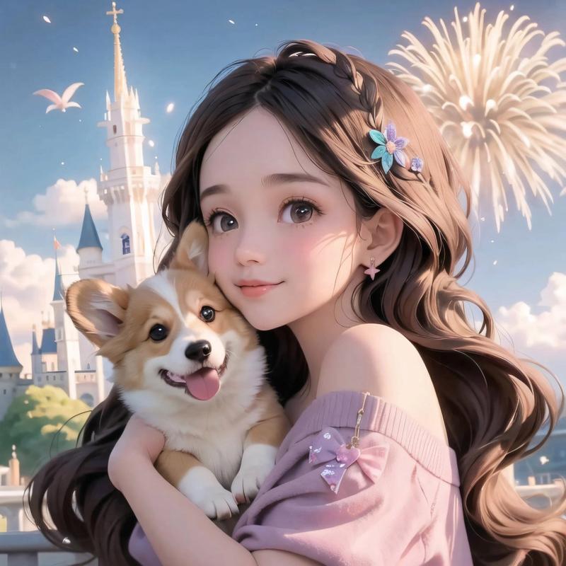 女孩和柯基狗狗可爱甜美头像动漫头像 #动漫# #可爱头像# #微信头像