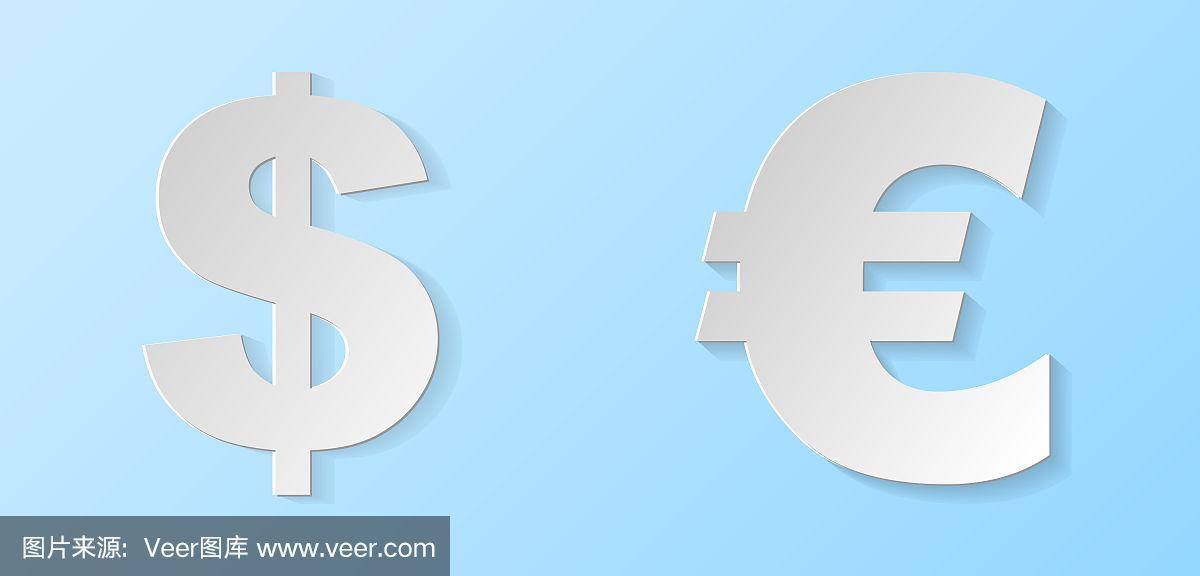3d图标的概念-美元和欧元符号.向量.