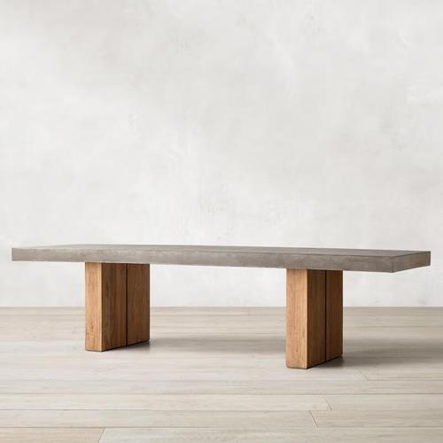 菲美柏 简约侘寂风餐桌全实木极简水泥灰复古餐桌长方形办公桌工作台