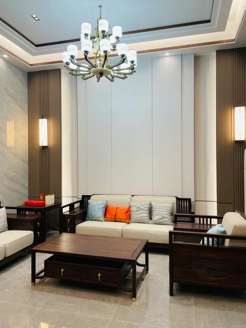 现代新中式沙发背景完工vs设计