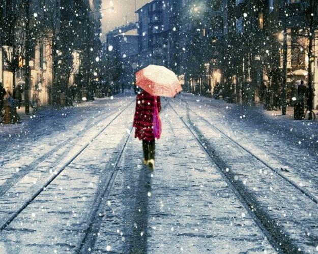 雪中漫步的孤单女生唯美背景图片分享