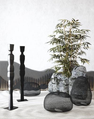 新中式禅意景观小品 铁艺雕塑装饰摆件 竹子