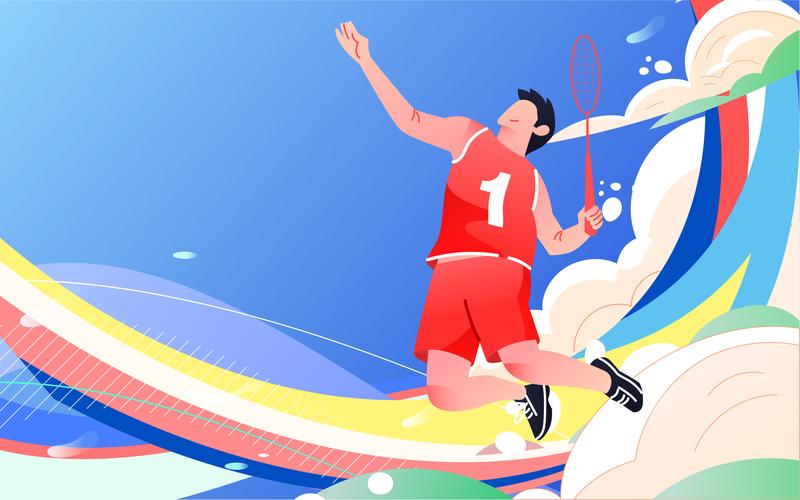 羽毛球比赛训练奥运会运动员夺冠海报插画