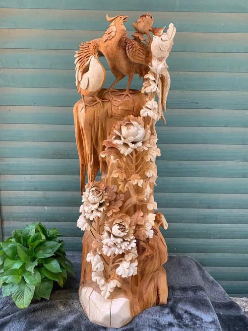 木雕花开富贵根雕工艺品家居办公摆件