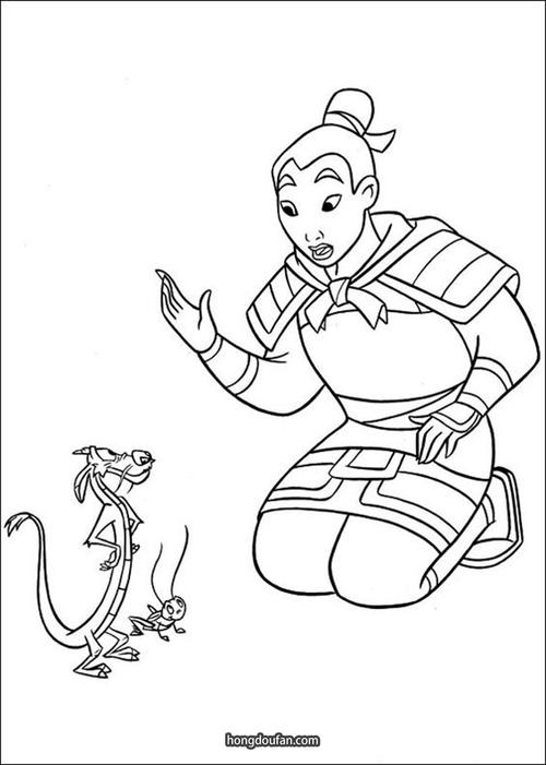 13张最棒的中国公主花木兰卡通黑白涂色图片下载-红豆饭小学生简笔画