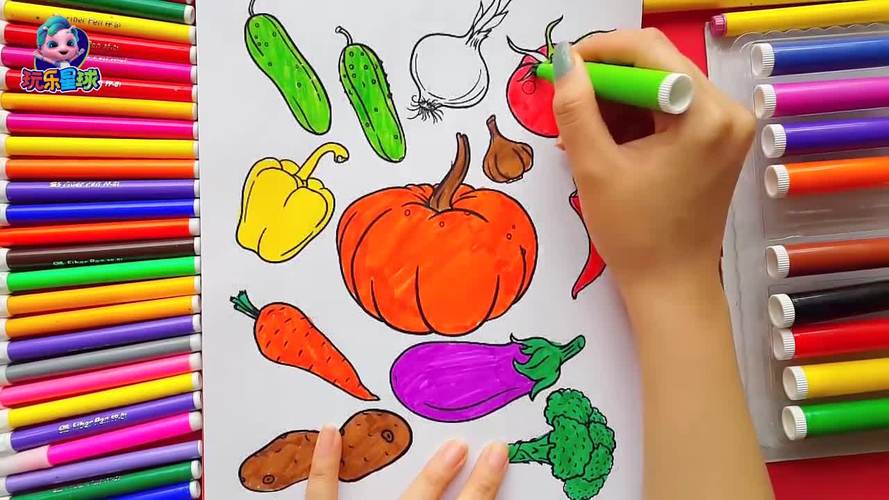 亲子早教简笔画之画芭比爱吃的蔬菜水果 学习颜色
