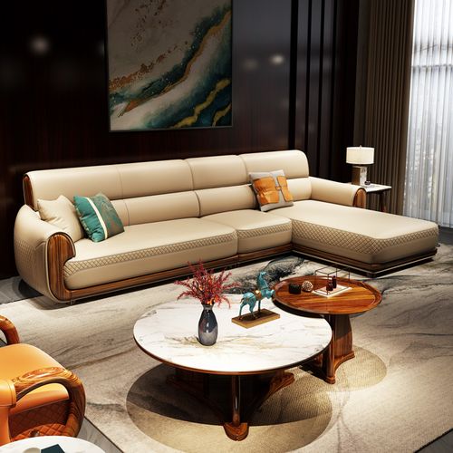 现代新中式乌金木沙发真皮头层牛皮中小户型客厅实木转角沙发家具