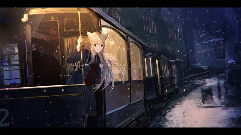女孩兽耳冬天城市雪夜行列车5k动漫壁纸高清原图下载