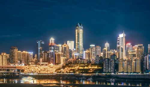 航拍重庆城市夜景 俯瞰