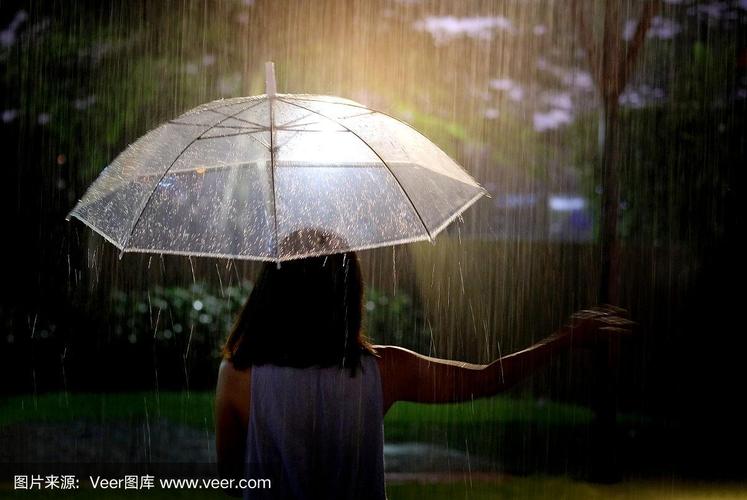 it下雨了,女人在雨中行走.拿着伞的女人的手.