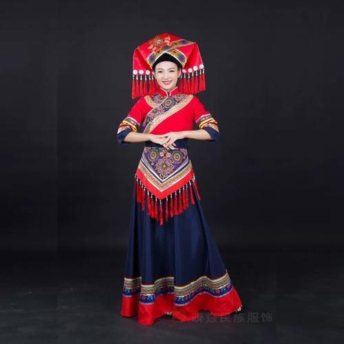 广西壮族三月三成人女舞蹈演出服传统服饰长裙歌圩节少数民族服装